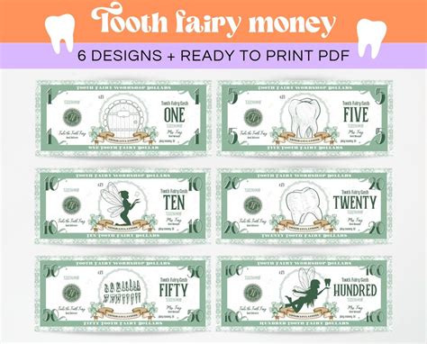 Buy Printable Tooth Fairy Play Dollars, Kids Tooth Fairy Play Money ...