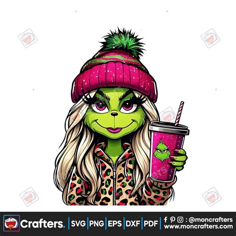 Glitter Girl Grinch Cute Coffee PNG Instant Download Instant Download ...