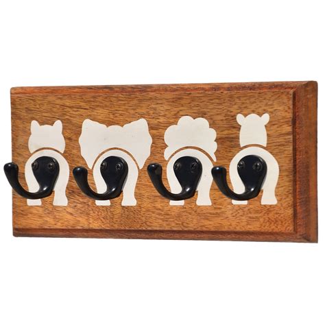 PREMIUM CAST IRON BLACK WALL HOOK SET WITH WHITE DOG PRINTED ON WOOD B ...