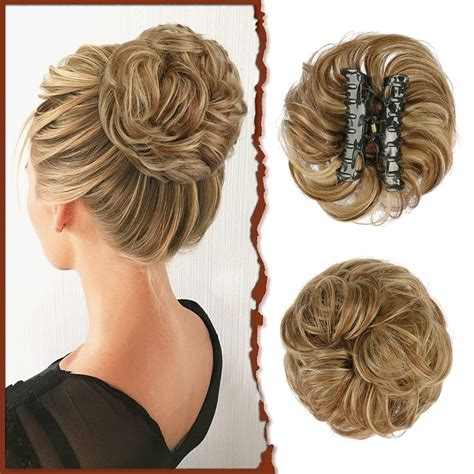 Claw Clip Messy Bun Hair Piece Wavy Curly Hair Bun Clip in Claw Chignon ...