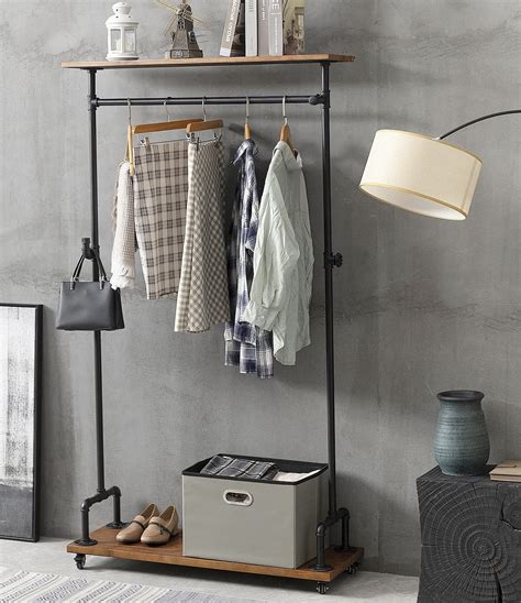 Buy ZYUXUANIndustrial Wood Pipe Clothing Rack, Rolling Garment Rack ...