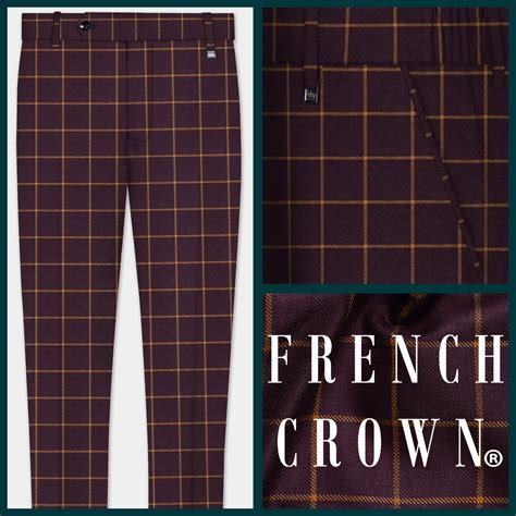 Eggplant Wine Checks-Plaid Premium Wool Blend Pant For Men