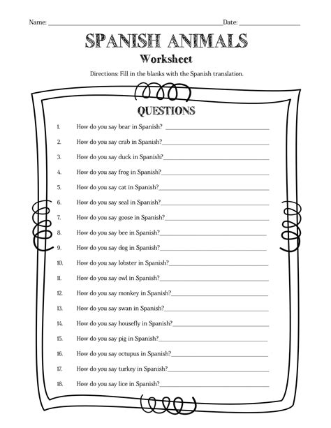 Spanish Animals Information Sheet, Worksheet And Answer Key ...