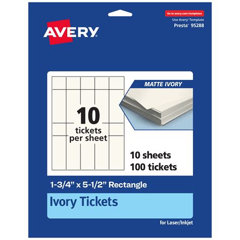 Avery 1-3/4" x 5-1/2" Rectangle Tickets, Matte Ivory, 100ct - Walmart.com