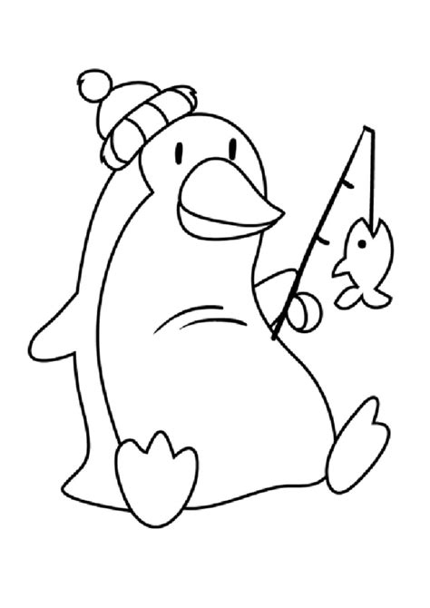 Penguin Coloring Template Fishing