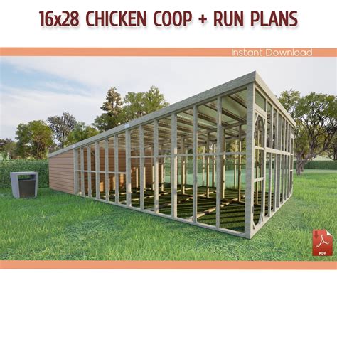 16x28 Chicken Coop + Run Building Plans - 16x28 Large Chicken Run DIY ...