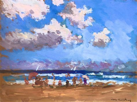 Joan Vives Maristany - Beach's day oil on cardboard painting ...