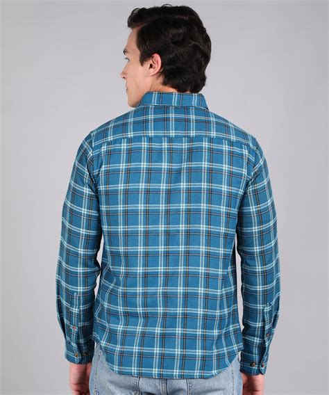 Men's Blue Cotton Full Sleeve Slim Fit Casual Checkered Shirt – Urbano ...