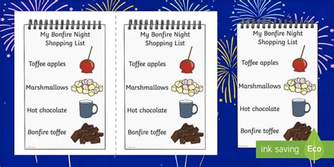 Bonfire Night Food Shopping List Writing Template