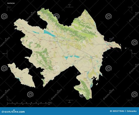 Azerbaijan Shape on Black. Topo Humanitarian Stock Illustration - Illustration of region ...