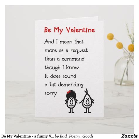 Be My Valentine - a funny Valentine's Poem Holiday Card | Zazzle ...