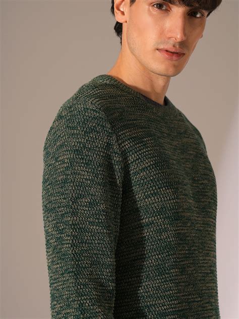 Buy Green Textured Knitted Pullover for Men Online