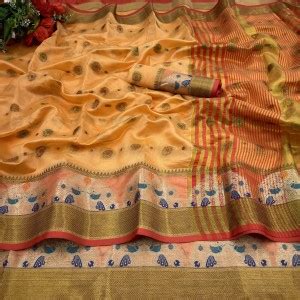 Buy GULLAK Animal Print Assam Silk Organza Multicolor Sarees Online ...