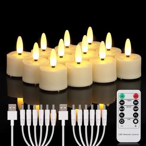 Buy 12 PCS Rechargeable Flameless Tea Lights Candles Flickering with ...
