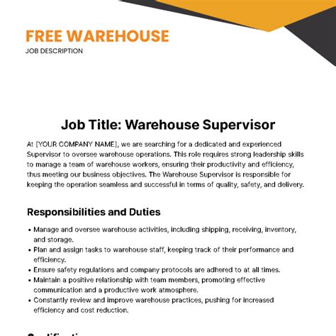 Free Warehouse Job Description Template to Edit Online