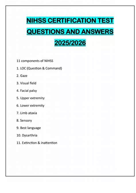 NIHSS CERTIFICATION TEST QUESTIONS AND ANSWERS 2025/2026 - NIHSS ...