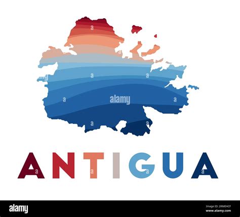 Antigua map. Map of the island with beautiful geometric waves in red ...