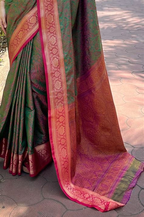 Green Banarasi Saree — Zari Woven | MySilkLove