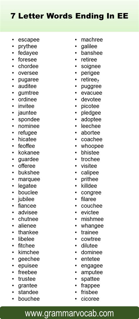 List of Words that End in "EE" - GrammarVocab