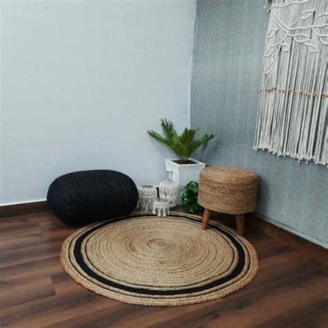 Handmakers! Black & Beige Roun jute are rug 90 Cm