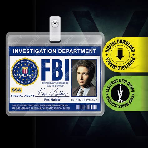 PRINTABLE FBI X Files Special Agent Fox Mulder Card Badge, TV Show ...