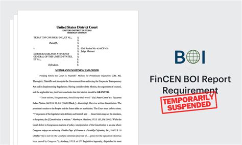 Federal Court Temporarily Suspends FinCEN BOI Report Requirement