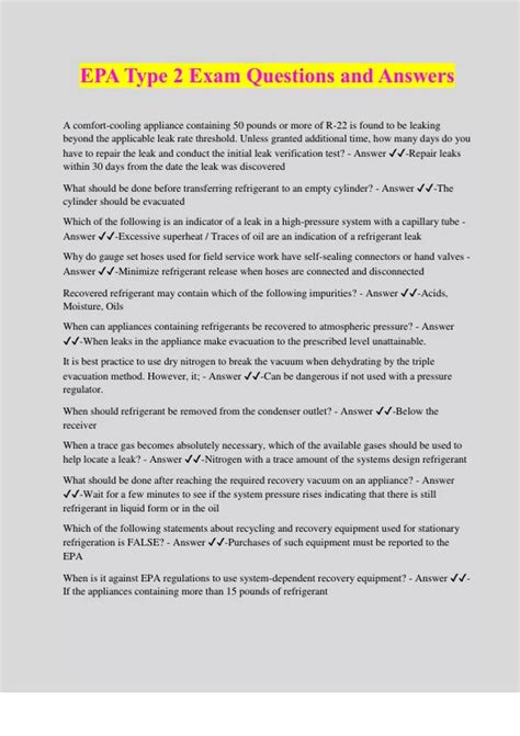 EPA Type 2 Exam Questions and Answers - EPA 608 - Stuvia US