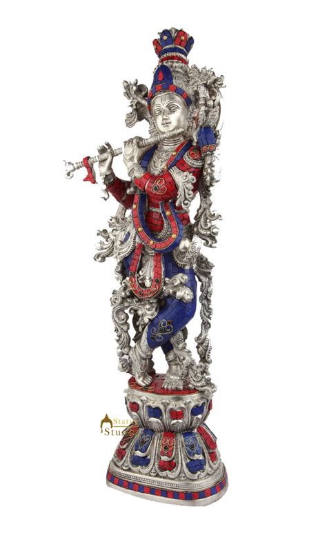 Brass Handicraft Standing Lord Krishna Statue Décor Inlay Showpiece Id ...