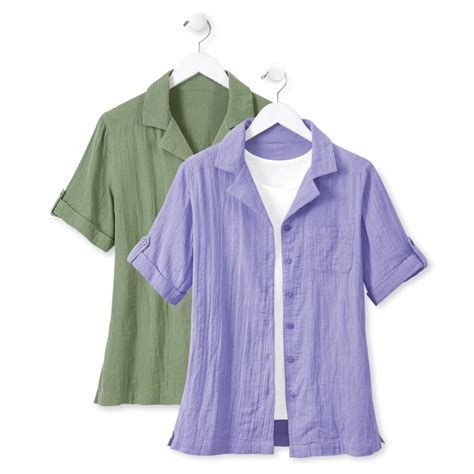 Double Gauze Camp Shirt, Notched Collar, Button Front, Chest Pocket ...