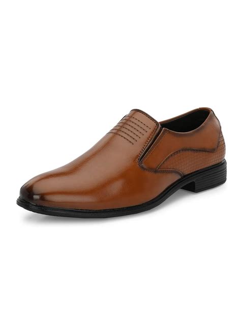Buy Guava Men's Tan Faux Leather Slip-On Formal Shoes with EliteEase ...
