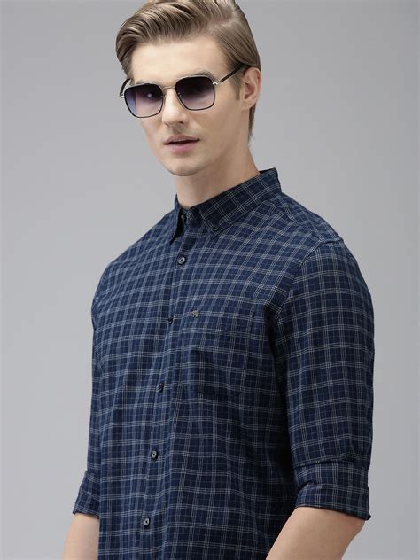 Jmeni - Men Blue Checked Slim Fit Cotton Casual Shirt | The Bear House ...