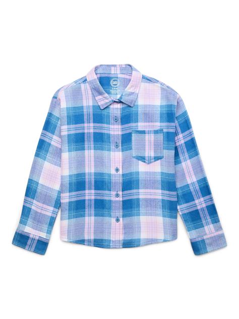 Wonder Nation Girls Flannel Shirt with Long Sleeves, Sizes 4/5-18 ...