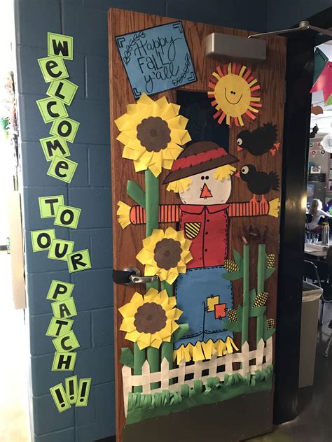 Fall Classroom Door Decorations with Sunflowers and Scarecrow
