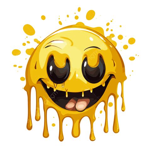 Drippy Smiley Face Vector, Sticker Clipart Yellow Smiling Emotice With ...
