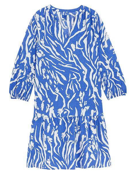 Buy Linen Rich Printed V-Neck Midi Relaxed Dress at Marks & Spencer