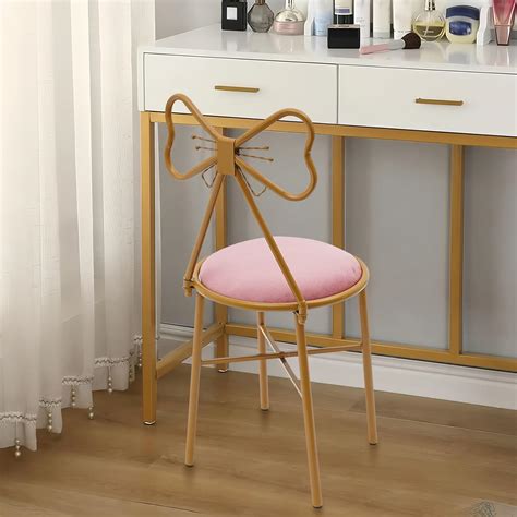 Amazon.com: Ringmaster Modern Makeup Vanity Chair Stool Pink Bow Vanity ...