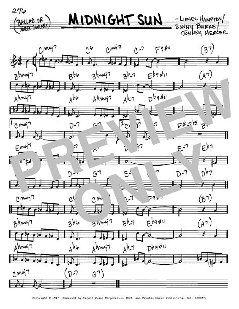 Midnight Sun by Lionel Hampton Sheet Music for Real Book – Melody ...
