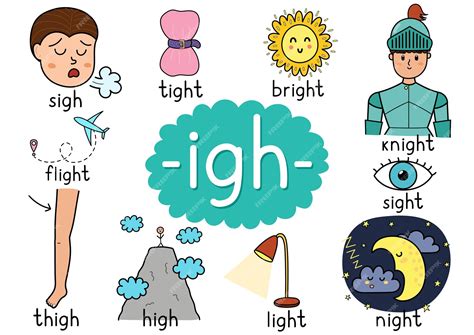Premium Vector | Igh digraph spelling rule educational poster for kids ...