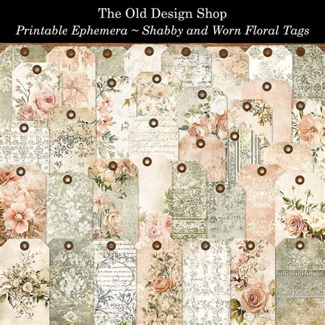 Shabby Worn Floral Tags Printable Shabby Tags Grunge Ephemera for Junk ...