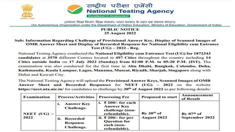 NEET Answer Key 2022 Date: NTA To Release Official Answer Key by 30 ...