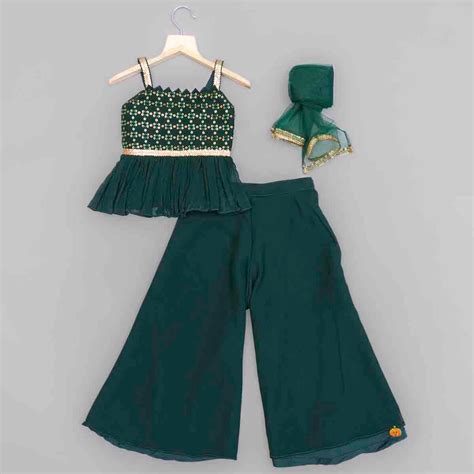 Buy Dark Green Palazzo for Girls with Peplum Kurti – Mumkins