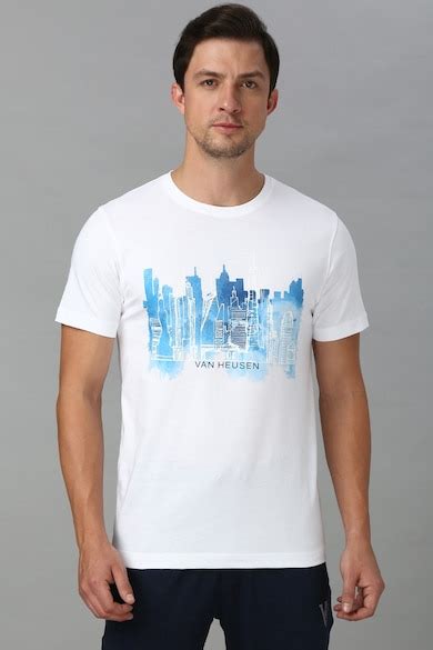 Buy Men White Print Round Neck T-Shirts Online - 39732438 | Van Heusen