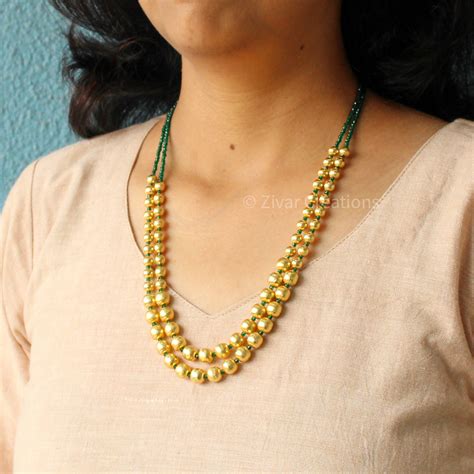 Two Line Designer Green Beads Necklace – Zivar Creations