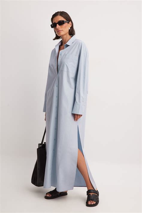 Cotton Maxi Shirt Dress Blue | NA-KD