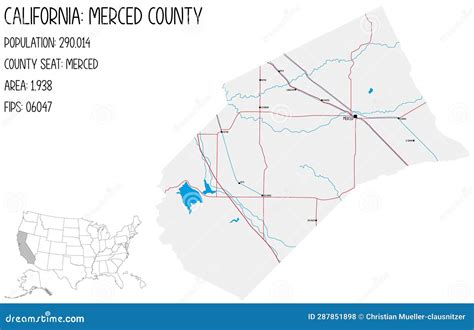 Large and Detailed Map of Merced County in California Stock Vector ...