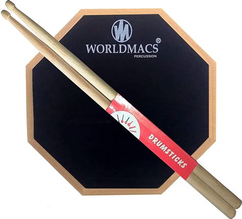 WORLDMACS 8 Inches 2 Stage Drum Practice Pad with Bag and Drumsticks ...