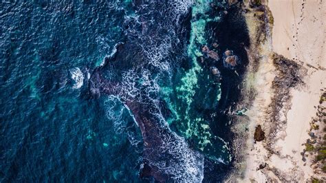 Download wallpaper 1366x768 sea, surf, shore, view from above, prevelly ...