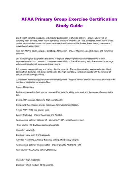 AFAA Primary Group Exercise Certification Study Guide 100% Correct ...