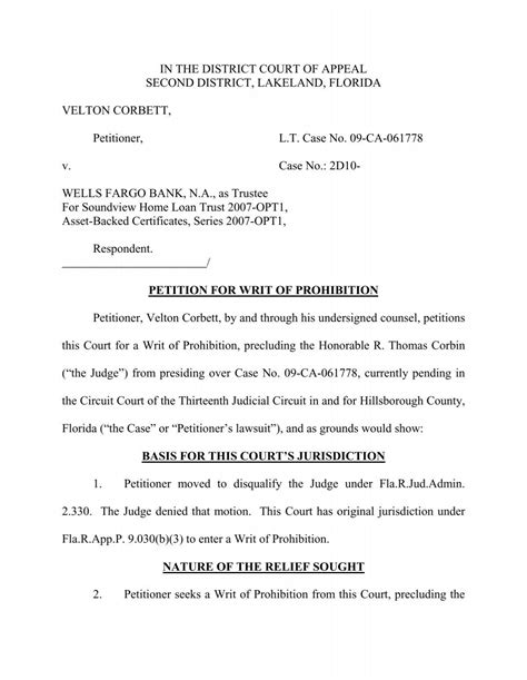 Petition for Writ of Prohibition - Stopa Law Firm