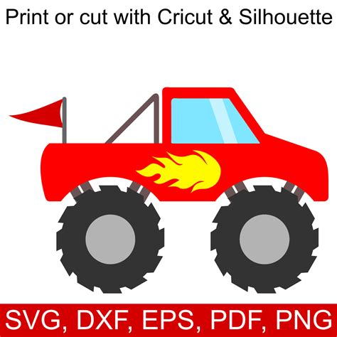 Red Monster Truck SVG File With Flames and Flag, Monster Truck Shirt ...